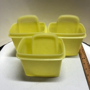 Tupperware VTG Lot 3 Yellow Shelf Space Saver Containers w/ Lids 1243 Rectangle - Picture 1 of 8