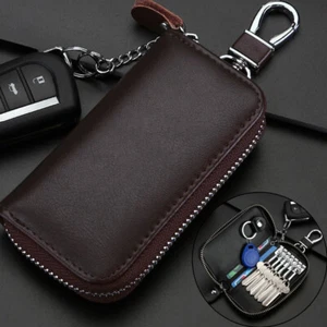 Men Women's Leather Key Holder Case Wallet Keychain Pouch Zipper Card Holder Bag - Picture 1 of 22