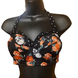 Top bikini top Hot Topic - ora di mezzanotte, top da bagno a pois teschi e rose taglia XL - Foto 1 di 18