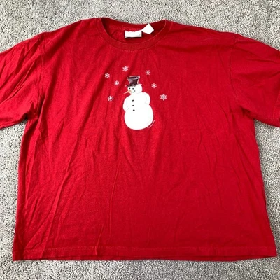 Fashion Bug Snowman Knit T-Shirt Women's Plus 2X Short Sleeve Red Crew Neck - Image 1 of 4