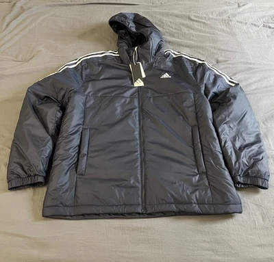 Jaqueta Adidas Essentials com capuz isolada tamanho grande - Azul/branco à prova d'água  - Imagem 1 de 4