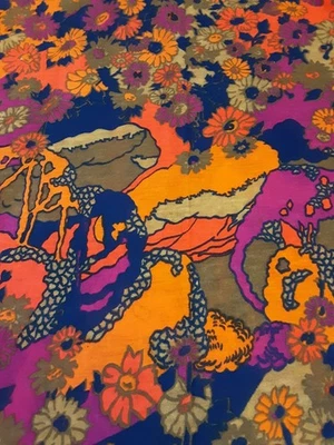 Vintage 1970er Stoff hell bunt Blumen Stretch Strick 3 Yards x 58 FLOWER POWER - Bild 1 von 4