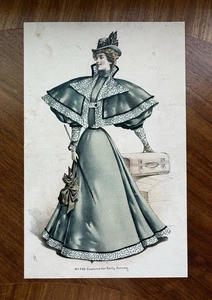 Antico costume vestito verde piatto moda vittoriano colorato per inizio autunno - Foto 1 di 2