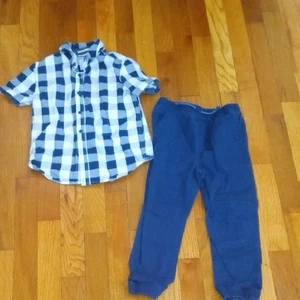 boys 5 Blue Checkered Shirt and Pants Set - Picture 1 of 3