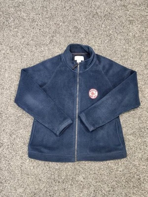 BOSTON RED SOX Jacket Sweater Women Medium Blue Fleece Fuzzy Sherpa Zip Pockets - Image 1 of 4