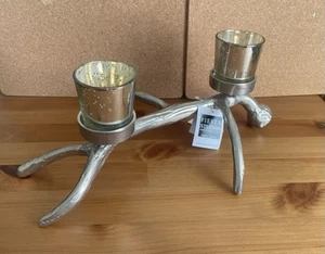 Silver Antler Tea Light Holder for 2 Candles - Antlers of Exmoor - Picture 1 of 2