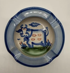 M.A. Hadley Pottery Ashtray Cow 5” Folk Art Trinket Dish Blue Stoneware - Picture 1 of 5