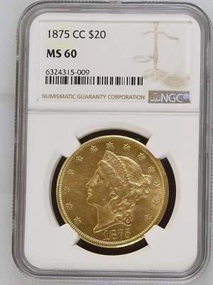 1875-CC $20 Liberty Head Double Eagle Gold Coin NGC MS 60 #1 - Image 1 of 4