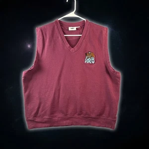 Obey Maroon Sleeveless Embroidered Dog Logo Crewneck Sweater Vest Men's Size L - Picture 1 of 9