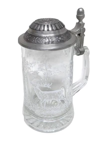 Glaskrug geätzt mit Hirsch Zinn Deckel - Bild 1 von 8