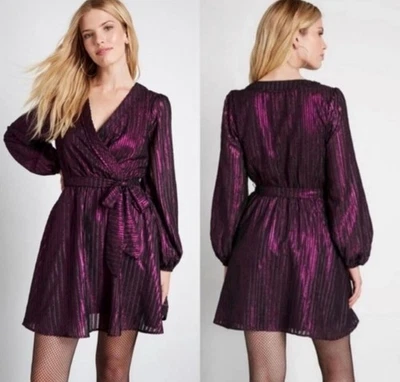 ModCloth Your Time To Shine Purple Metallic Faux Wrap Dress Size XL Holiday NYE - Image 1 of 4