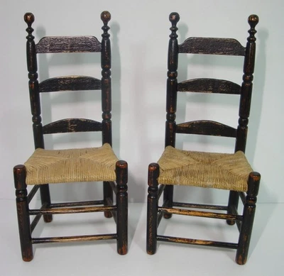 1980's Late IGMA Fellow Barbara Davis Dollhouse Mini Ladderback Chair Pair 1:12 - Image 1 of 4