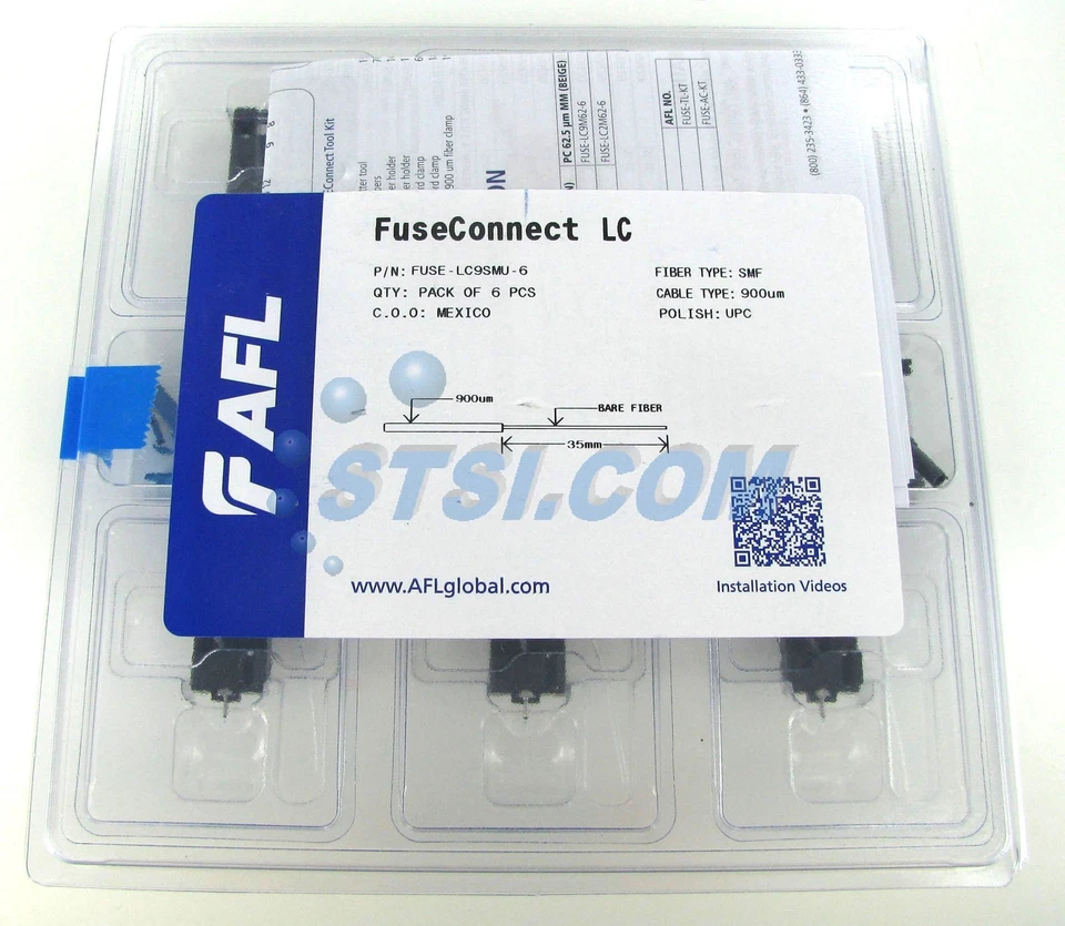 AFL Splice-On Connector LC UPC 900um Singlemode FuseConnect - 6 Pack, Blue