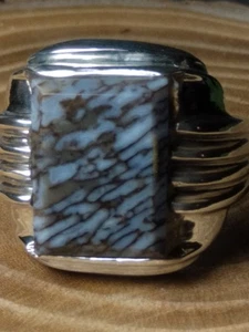 EXQUISITE COLORADO BLUE DINOSAUR BONE STERLING RING - Picture 1 of 5