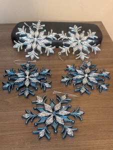  Azul y Plata Copo de Nieve Joya Navidad Adornos Decoración Brillo 5" Plástico - Imagen 1 de 8