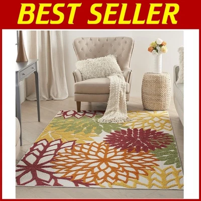 Alfombra Floral Tropical 5'3" x 7'5" - Interior/Exterior Rojo Diseño Multicolor Foto 1 de 4