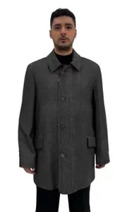 Cappotto loden uomo grigio regular fit in Pura lana trama diagonale, sconto 70%. - Foto 1 di 8