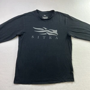 SITKA Crewneck Long Sleeve T Shirt Mens Sz Large Black Logo Hunting Camping - Picture 1 of 10