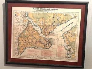 Mappa Istanbul vintage 1935 incorniciata bizantina ottomana Turchia pianta della città di K.M. Vasif - Foto 1 di 22