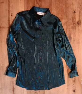 Blusa Top De Colección Kathy Ireland Abotonada Para Mujer M Verde Brillante Vacaciones Navidad Foto 1 de 4