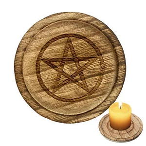 1-5x Witch Altar Tray Wooden Candle Holder Disc Ornament Pentacle Candle Holder - Picture 1 of 13