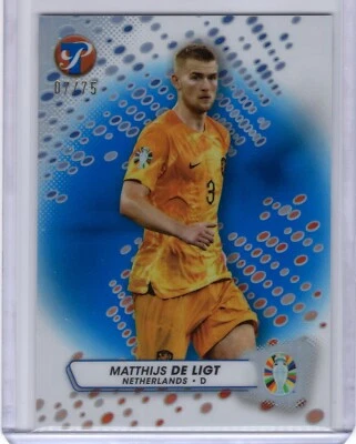 2023 Topps Pristine Road to UEFA Euro 2024 Blue Refractor Matthijs de Ligt 7/75 - Image 1 of 2