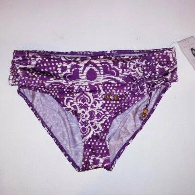 Jaclyn Smith Swim Bikini Bottom Size 14 Purple Cream Gold Side Tie Embellished - Image 1 of 4