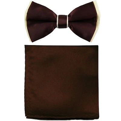 Nuevo conjunto de pajarita y pañuelo preatado de dos tonos para hombre MARRÓN BEIGE formal graduación Foto 1 de 3