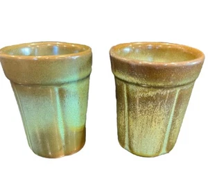 Pottery Frankoma Juice Glasses Set of 2 Prairie Green  1950s Vtg Mint Con - Picture 1 of 4
