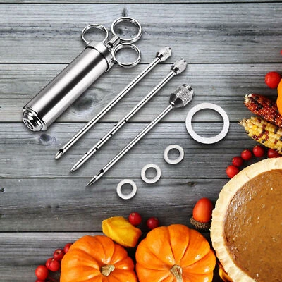 TC-HOMENY 304 Stainless Steel Meat Turkey Injector 3Needle Seasoning Marinade Injector