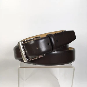 Mens Size 58 Dark Brown Leather Belt Silver Tone Buckle Big Tall - Picture 1 of 6