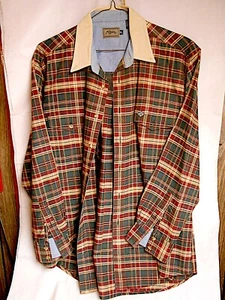 Vintage Men's Western Shirt XL Multicolor Brown Plaid Denim Collar &Cuffs- Roper - Picture 1 of 12