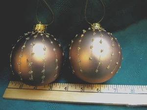 2 Lg. VINTAGE GLASS XMAS ORNAMENTS RAIN DROP DIAMOND MICA GLITTER ROSE GOLD 4" - Picture 1 of 16