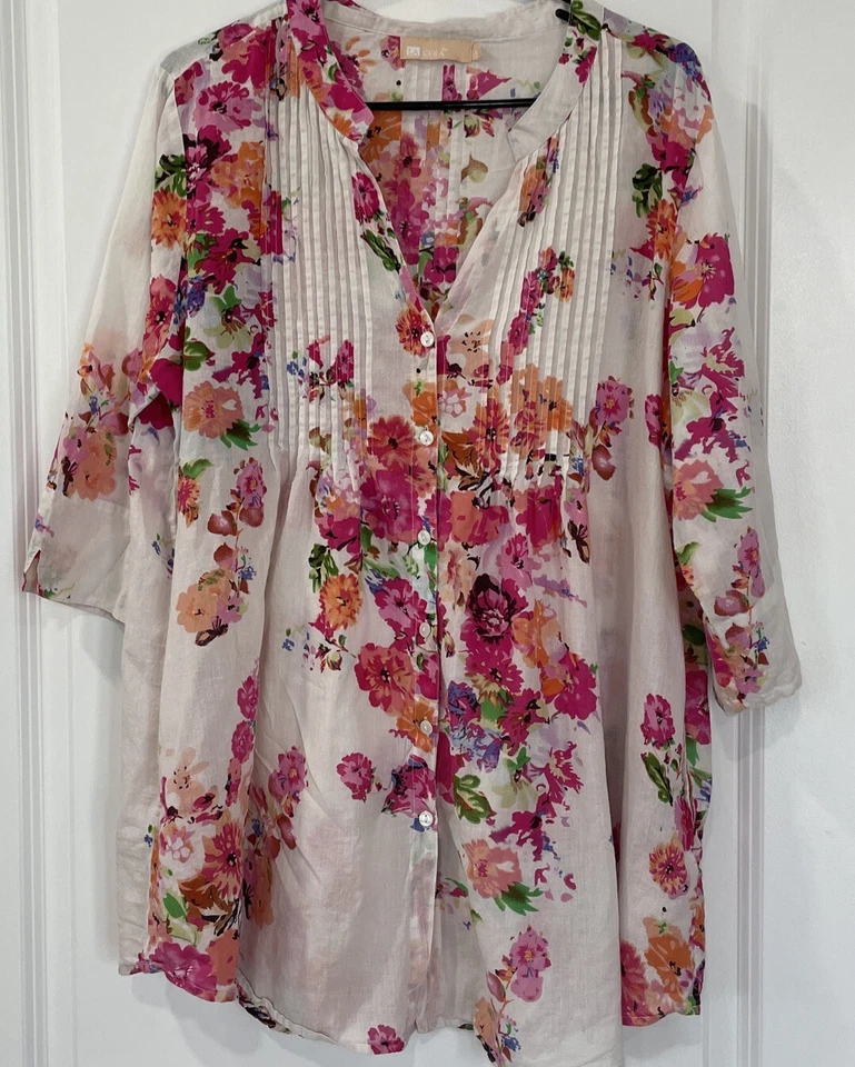 Blusa túnica para mujer La Cera estampada floral plisada frontal - talla grande 1X Foto 1 de 4