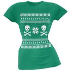 Skull & Crossbones Ugly Christmas Sweater Green Juniors T-Shirt Top
