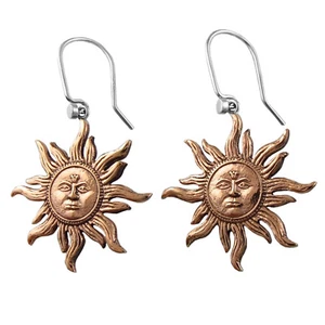 Two Tone 925 Silver Sunshine Earrings Solid Copper and Silver Dangling Earrings - Picture 1 of 5