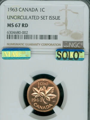 1963 CANADA CENT NGC MS67 RD PQ MAC SOLO FINEST GRADED & SPOTLESS * - Image 1 of 4
