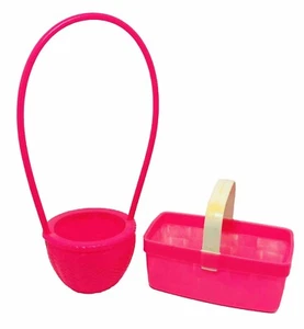 EASTER BASKETS Hot Pink Plastic SET of 2 VINTAGE 1st: 13”H, 2nd: 7”L x 5”H - Picture 1 of 6