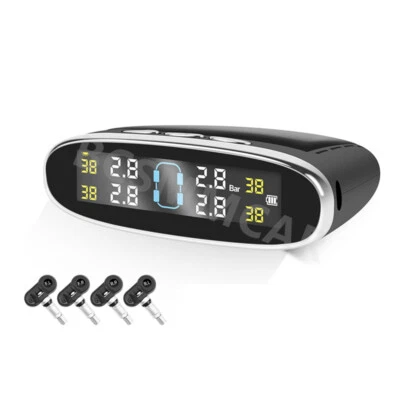 4 Internal Sensors Car Solar Wireless Tire Pressure Monitoring System TPMS Kit - Image 1 of 4