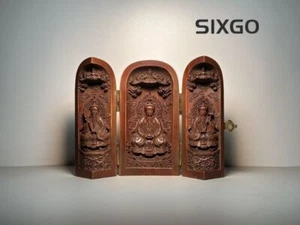 Antike drei offene Schachtel taoistische Sanqing Heilige sammeln Holzschnitzerei Feng Shui - Bild 1 von 5