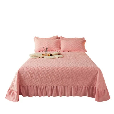 Colcha de terciopelo acolchada a cuadros con volantes colchas tamaño queen gruesas suaves 3 piezas Foto 1 de 4