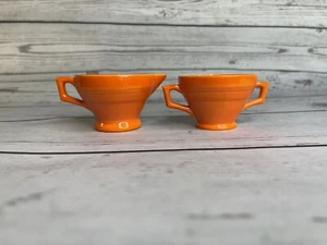 Vernon Kilns Pottery Early California Orange Demitasse Creamer/Sugar Bowl Set - Picture 1 of 6