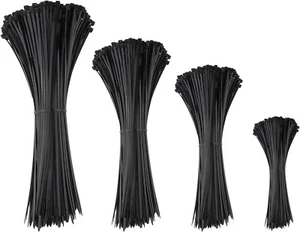 Zip Ties Assorted Sizes 4+6+8+12 Inch, 200 Pack, Black Cable Ties, UV Resistant - Picture 1 of 6