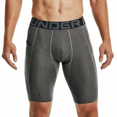Under Armour HeatGear Pocket Long Mens Short Compression Tights Grey Gym Shorts - Image 1 of 4