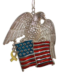 Adorno de Navidad plateado Gorham American Flag & Eagle Apoya a nuestras tropas - Imagen 1 de 7