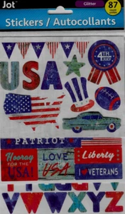 USA STICKER SHEET SET 87 pc Pop-ups GLITTER glossy PATRIOT July 4th VETERANS #1 - Picture 1 of 21