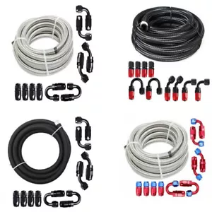 10/16/20FT 6/8/10/AN Stainless Steel Braided Fuel/Oil/Gas Hose Line Fittings Kit - Picture 1 of 41