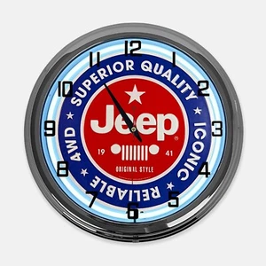 18" Jeep Superior Quality Red, White & Blue Metal Sign Designed White Neon ClocK - Picture 1 of 6