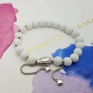 Bracciale David Yurman Argento Sterling 8'm Agata Bianca Perline Spirituali Regolabile - Foto 1 di 9