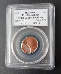 AWESOME 2000 TRIPLE STRUCK 25% BROCKAGE Error Penny PCGS MS65 RED - Picture 1 of 4